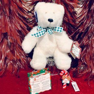 Vtg Collector’s Plush Christmas Bear Enchanted Season & Ganz Candy Cane Ornament
